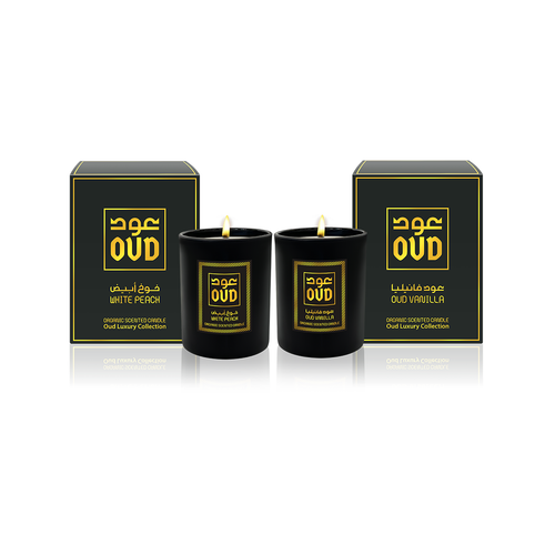 2 OUD ORGANIC CANDLES VANILLA & WHITE PEACH COMBO 220ml EACH by OUDLUX